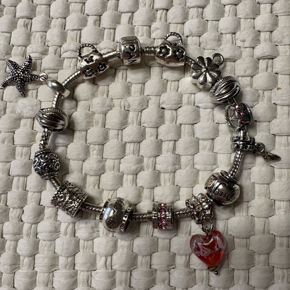 Silver Charm Bracelet with Red Heart by Pandora & Charms